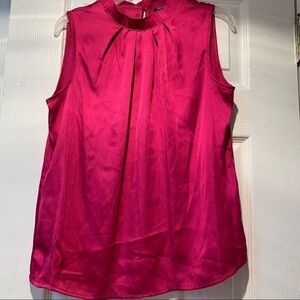 Fuchsia Magenta round neck sleeveless blouse bright pink satin pleat Barbiecore